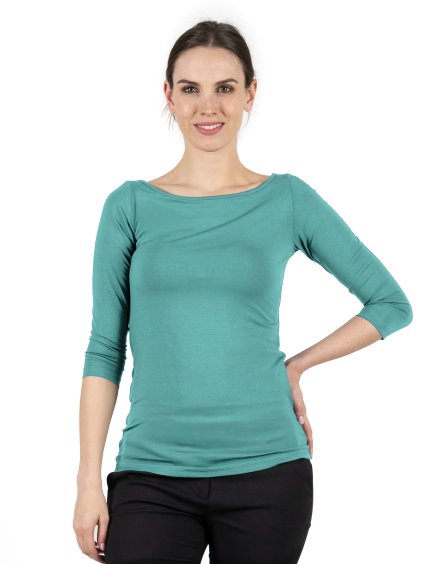 Bambusový Top Lodička 3/4 Rukáv Modrozelená Tealová Dámská