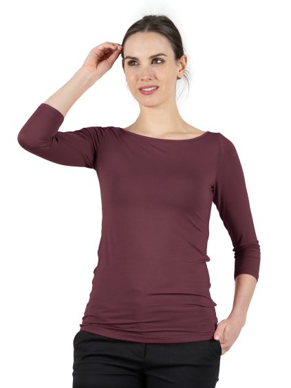 Bambusový Top Lodička 3/4 Rukáv Vínová Dámská