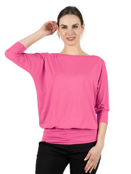 Bambusový Top Netopýr Fuchsiový 3/4 Rukáv Volný Střih Dámský