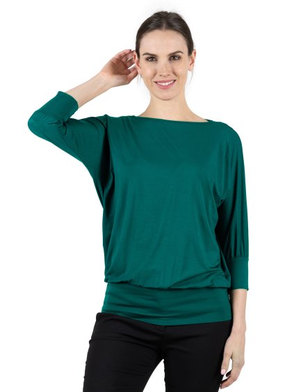 Bambusový Top Netopýr Tmavě Tyrkysový 3/4 Rukáv Volný Střih Dámský