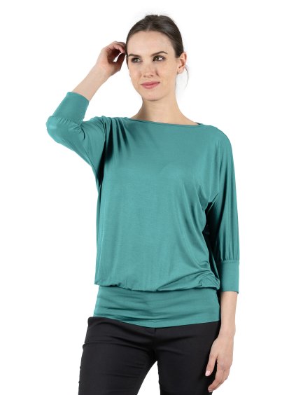Bambusový Top Netopýr Modrozelený Tealový 3/4 Rukáv Volný Střih Dámský