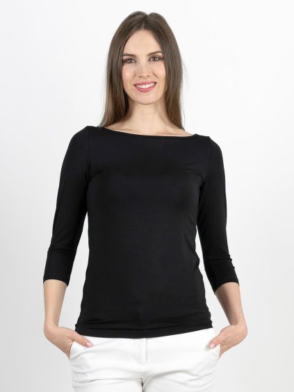 Bambusový Top Lodička 3/4 Rukáv Černá Dámská