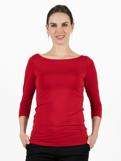 Bambusový Top Lodička 3/4 Rukáv Červená Dámská