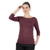 Bambusový Top Lodička 3/4 Rukáv Vínová Dámská