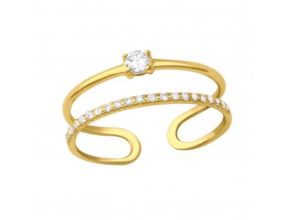 Prsten dvojitý otevřený Zirconia gold stříbro 925