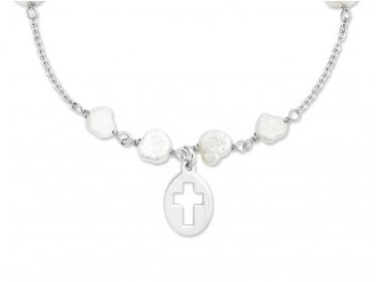 Stříbrný náramek Křížek a sladkovodní perly stříbro 925