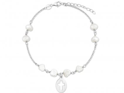 Stříbrný náramek Křížek a sladkovodní perly bangles