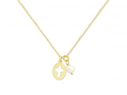 Řetízek křížek a sladkovodní perly zlatý stříbro 925 bangles