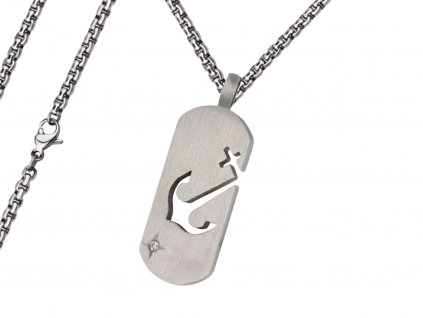 Pánský náhrdelník známka s kotvou ocelový zakulacený řetízek