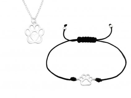 Set stříbrných šperků s motivem psí a kočičí tlapky