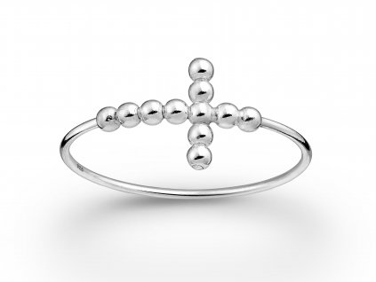 Dámský stříbrný prsten křížek kuličkový bangles