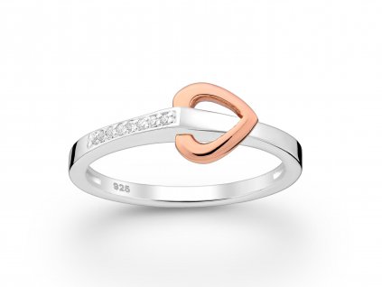 Dámský stříbrný prsten s rose gold přívěskem srdce a zirkony