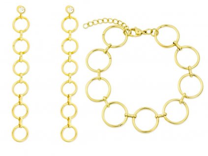 Set šperků z chirurgické oceli pozlacené propojené kroužky náušnice a náramek