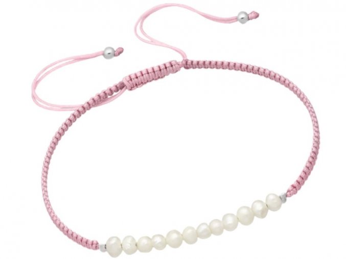 Šňůrkový růžový náramek s přírodními perlami bangles