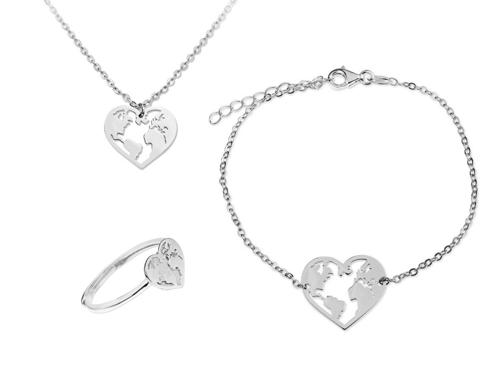 Bangles.cz Set náramek + řetízek + prsten Srdce Globe + dárková krabička 2437