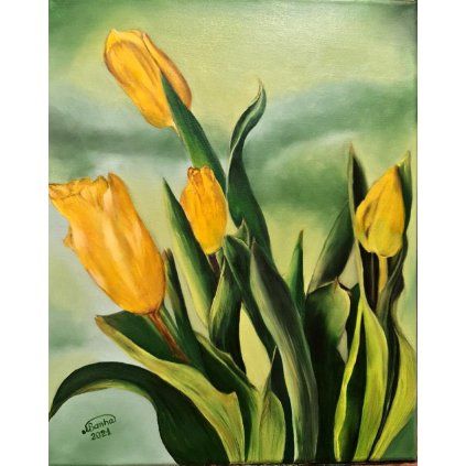 1zlute tulipany olejomalba na platne