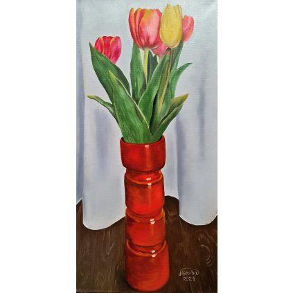 1tulipany v cervene vaze olejomalba
