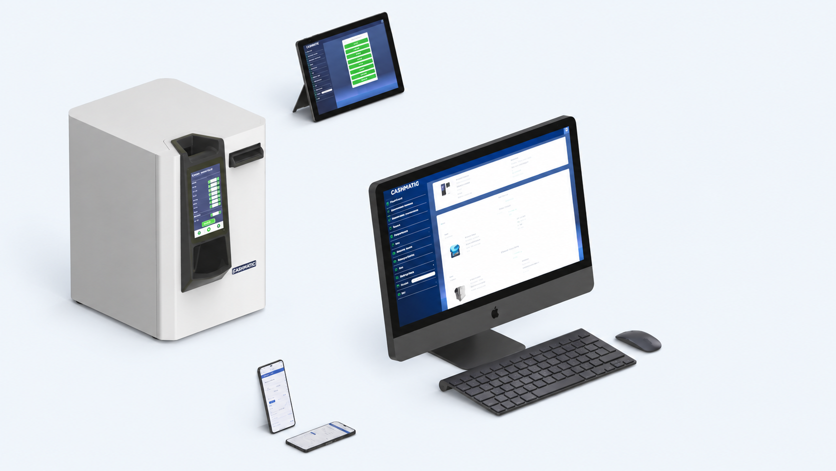 Softwarové rozhraní Cashmatic na počítači, tabletu a telefonu