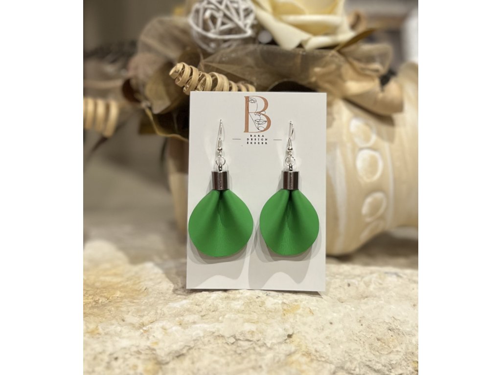 Petal bőr fülbevaló midi smaragdzöld
