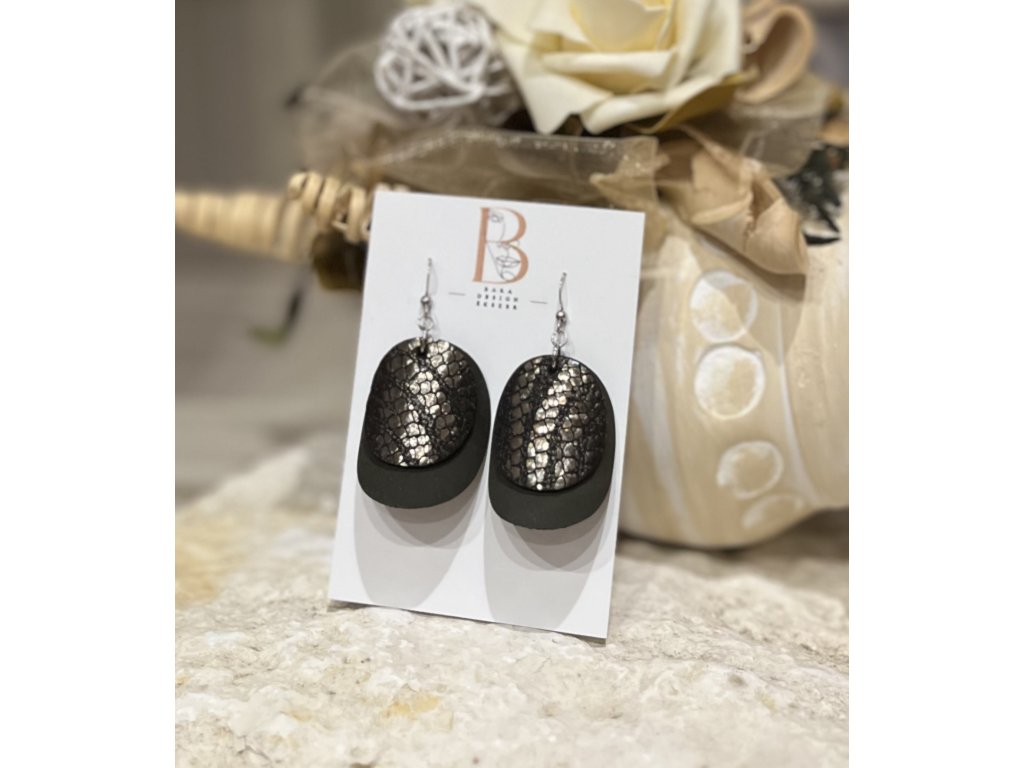 Luca bőr fülbevaló matt fekete-csillogó pikkely