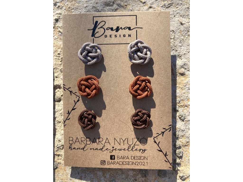 Színes hármas bedugós fülbevaló szett barna