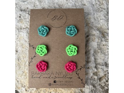 Színes hármas bedugós fülbevaló szett türkiz-magenta-neon zöld