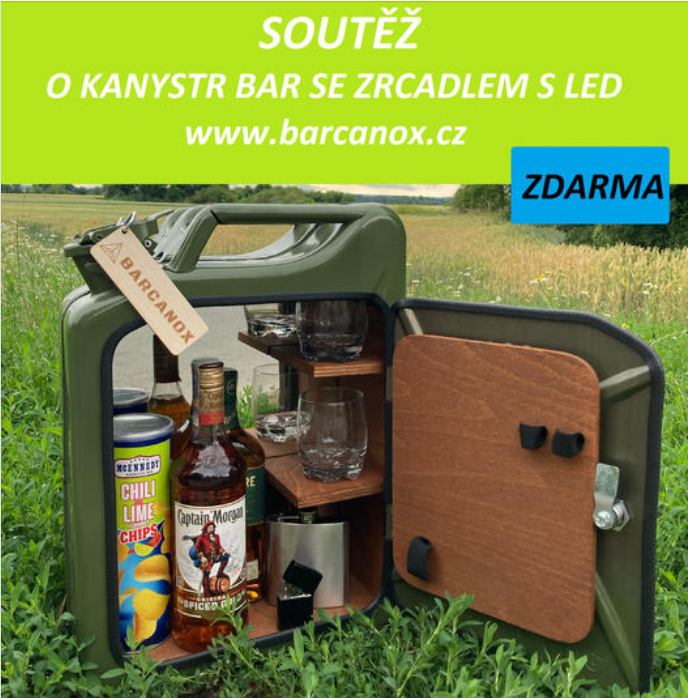 VELKÁ SOUTĚŽ O KANYSTR BAR SE ZRCADLEM S LED-HNĚDÝ