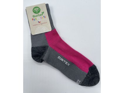 Surtex D05 - dětské ponožky tenké 70% Merino růžovo šedivé