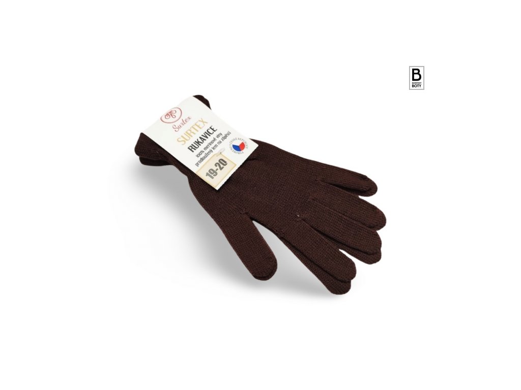 Pletené rukavice Surtex 100% merino hnědé