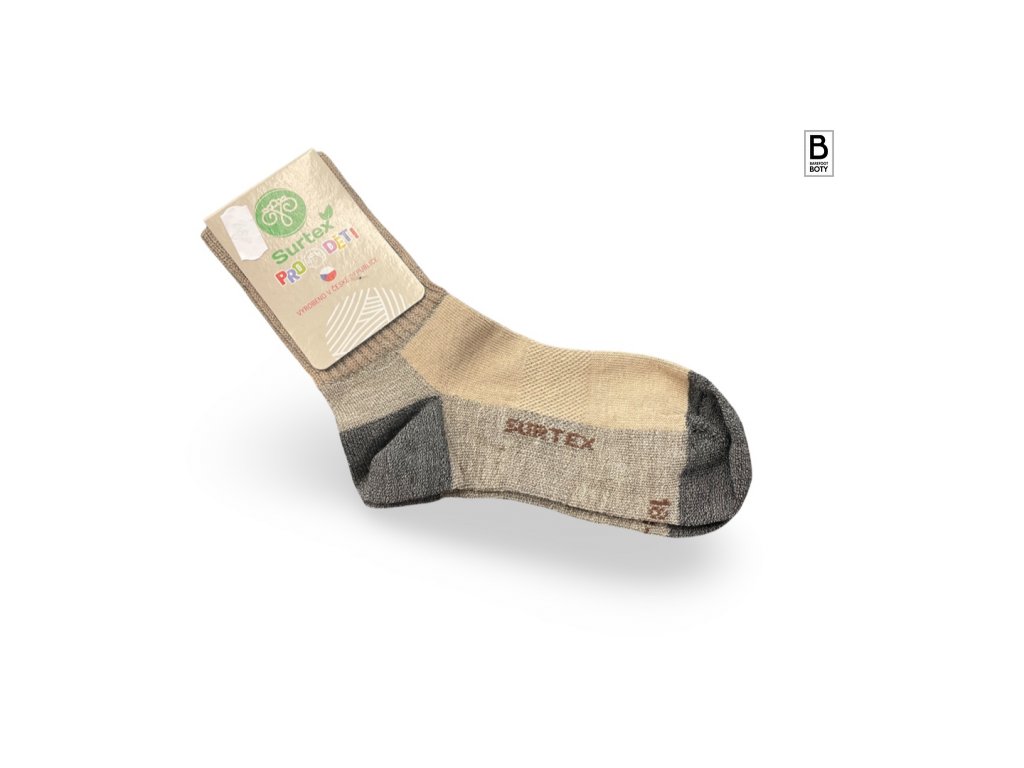 Dětské ponožky Surtex 70% merino LETNÍ - volný lem - šedobéžové