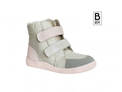 Zimní boty baby bare shoes winter grey pink