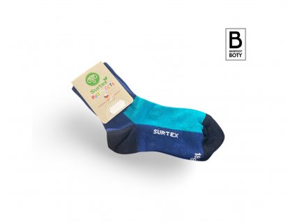Dětské ponožky Surtex 70% merino LETNÍ - volný lem - modré