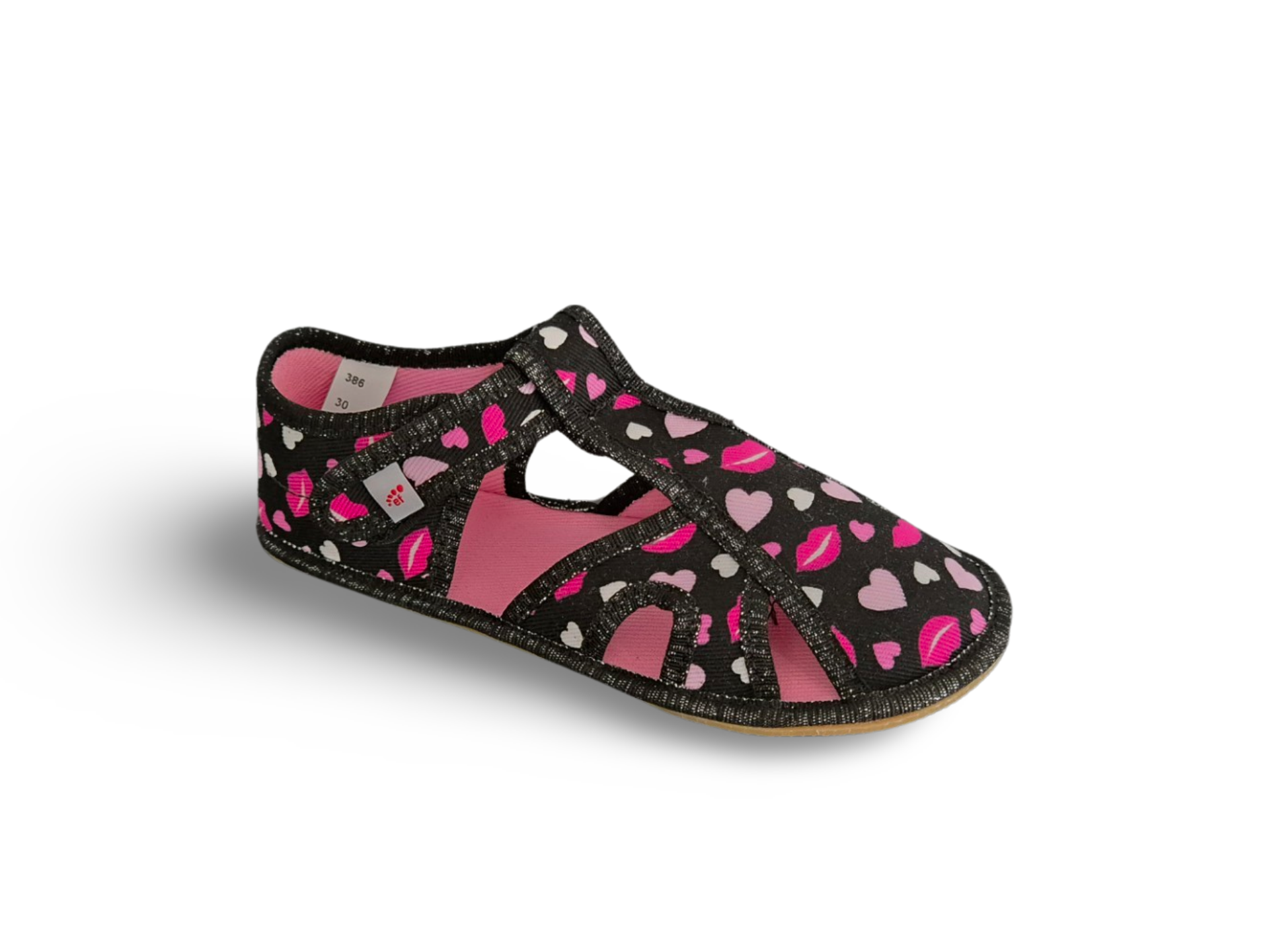 Levně Barefoot bačkory Ef Black Hearts sandálkové 386