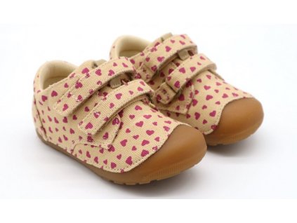 bundgaard barfussschuhe petit canvas beige hearts