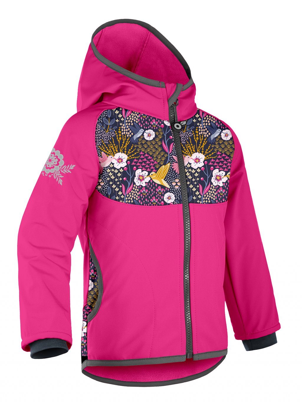 UNUO dětská softshellová bunda s fleecem, fuchsiová kolibřík Velikost oblečení: 98-104