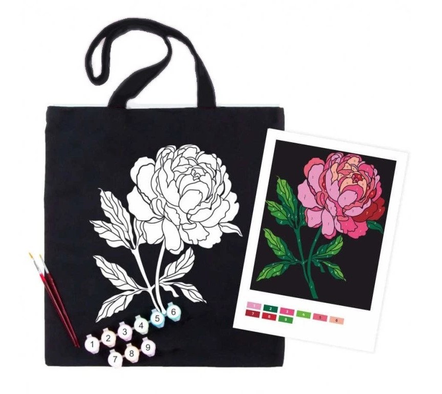 Taška k vymalování - motiv jemná pivoňka