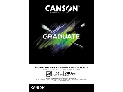 Canson Graduate Mixed Media Skicák černý v lepené vazbě A5, 240g, 20 listů
