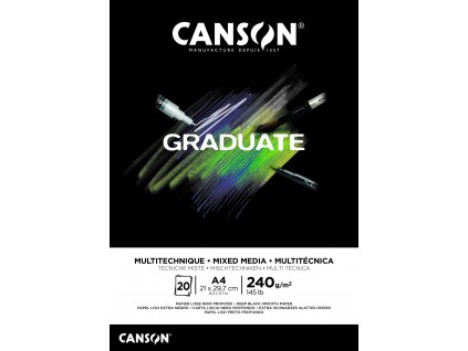 Canson Graduate Mixed Media Skicák černý v lepené vazbě A4, 240g, 20 listů