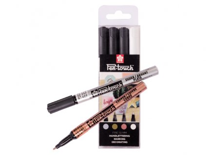 Sada 4 ks metalických fixů Pen Touch Sakura Calligrapher 1,0 mm
