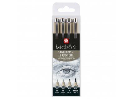 Sakura Pigma Micron Fineliners Sada 3 šedých technických fixů + 1 Brush Pen