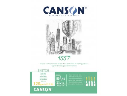 Canson 1557 Sketch Skicák extra bílý v lepené vazbě A5, 120g, 50 listů