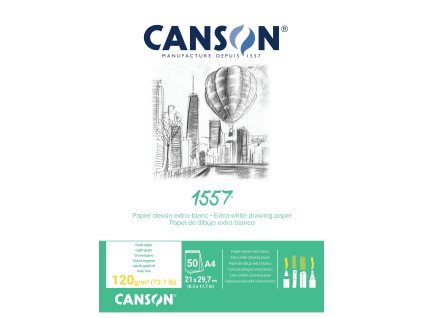 Canson 1557 Sketch Skicák extra bílý v lepené vazbě A4, 120g, 50 listů