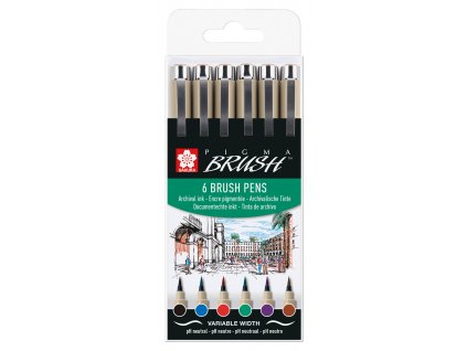 Sakura Pigma Brush Sada 6 ks barevných brush penů