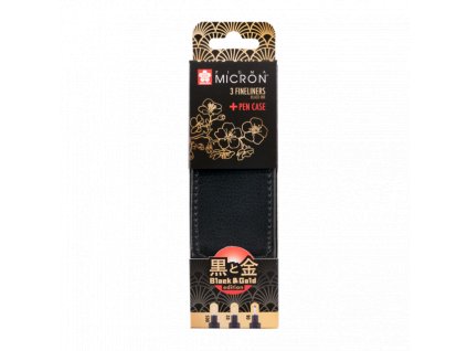 Sakura Pigma Micron Fineliners Sada Black&Gold 3 ks v koženém pouzdře
