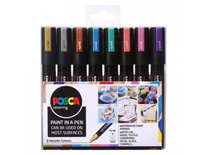 Sada akrylových fixů Posca PC 5M 1,8 2,5 mm, metalické odstíny, 8 ks