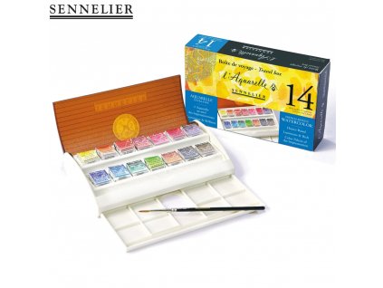 Sada akvarelových barev na bázi medu Travel Box 14 půlpánviček Sennelier