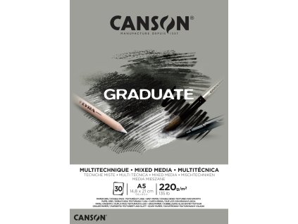 Canson Graduate Mixed Media Grey Skicák v lepené vazbě A5, 220g, 30 listů