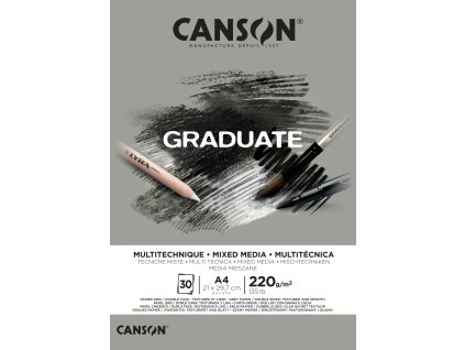 Canson Graduate Mixed Media Grey Skicák v lepené vazbě A4, 220g, 30 listů