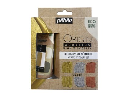 Sada akrylových barev Pébéo Origin Acrylics metalické odstíny 3 x 60 ml
