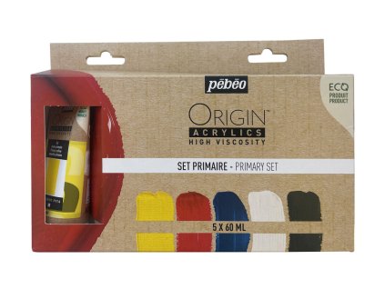 Sada akrylových barev Pébéo Origin Acrylics základní odstíny 5 x 60 ml
